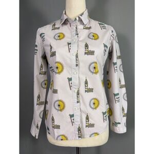 Boden Classic Shirt US 4P Petite London Landmark Novelty Button Up Whimsical
